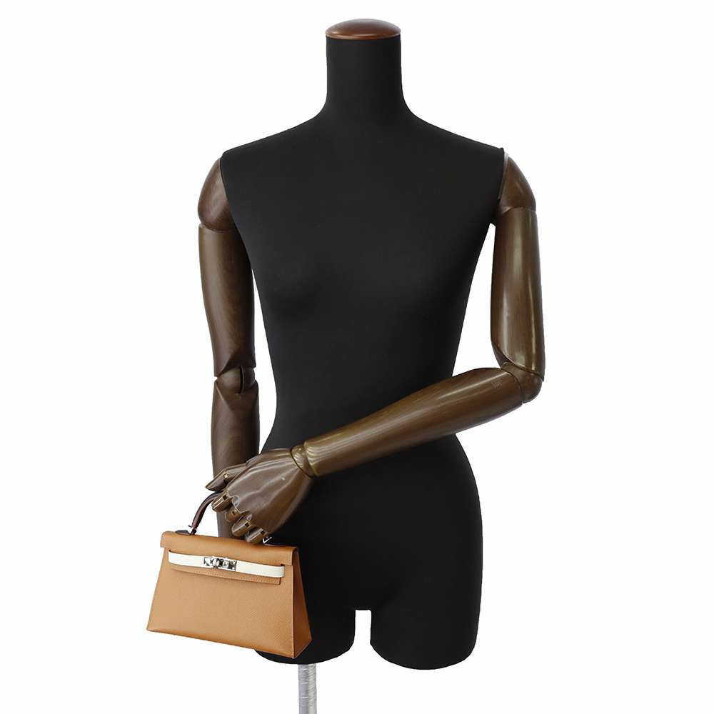 エルメス ハンドバッグ ミニケリードゥ ヴェルソ 外縫い ゴールド/クレ/ブラック/ブルーサフィール/シルバー金具 ヴォーエプソン U刻印 2way 黒