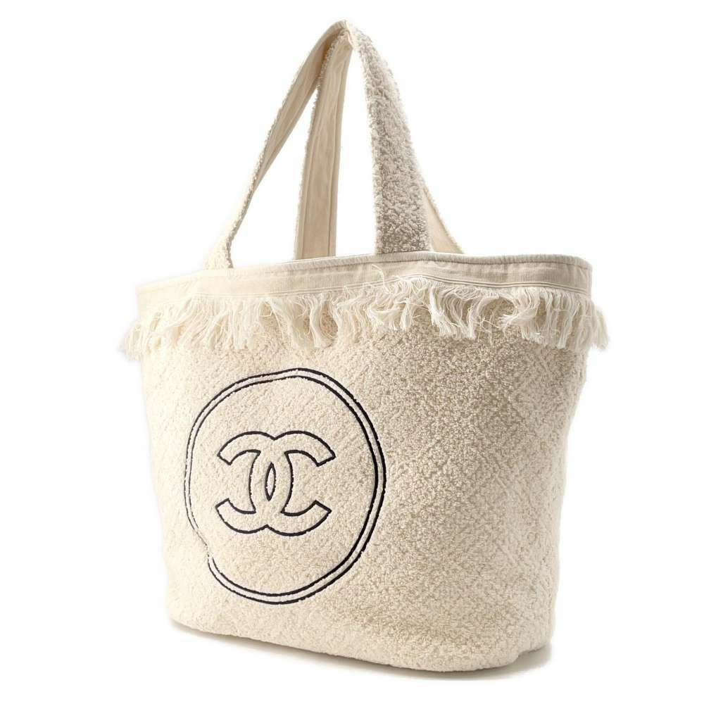 シャネル トートバッグ ビーチバッグセット ココマーク フリンジ パイル CHANEL ポーチ タオル付き