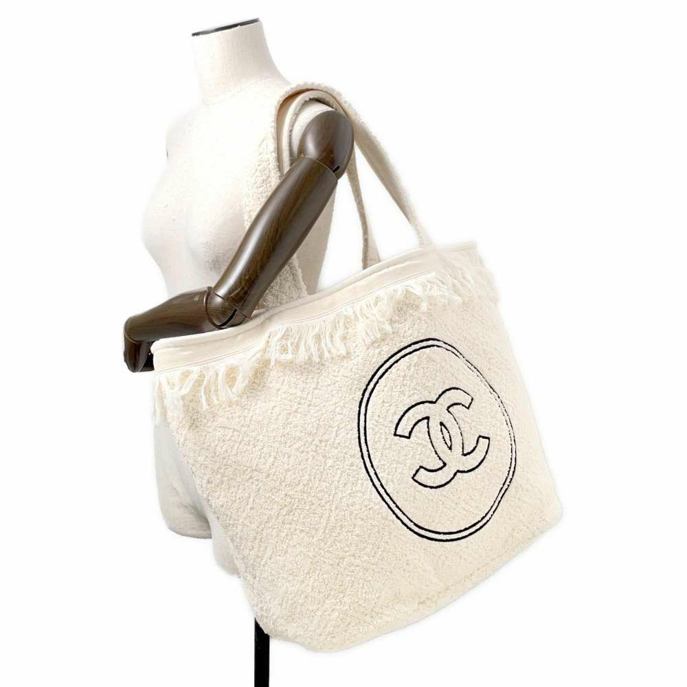 シャネル トートバッグ ビーチバッグセット ココマーク フリンジ パイル CHANEL ポーチ タオル付き