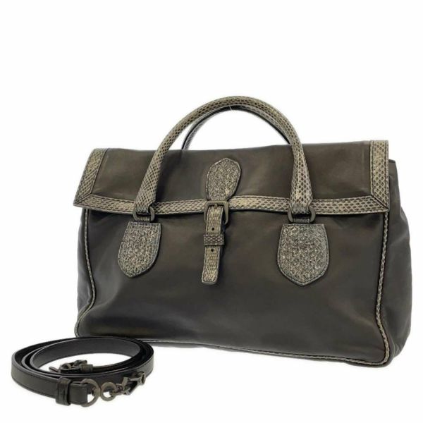 ボッテガヴェネタ ハンドバッグ パイソン BOTTEGA VENETA 2way 黒 安心保証 | 中古・新品ブランド販売ギャラリーレア公式通販