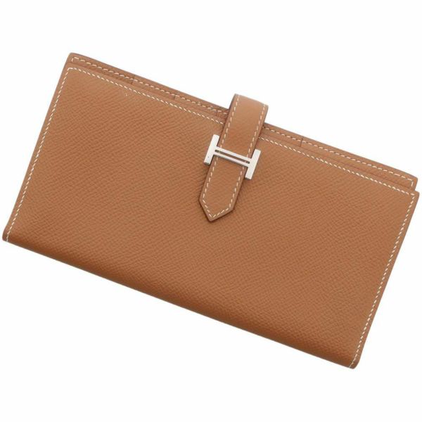 エルメス 長財布 ベアンスフレ ゴールド/シルバー金具 ヴォーエプソン U刻印 HERMES 財布