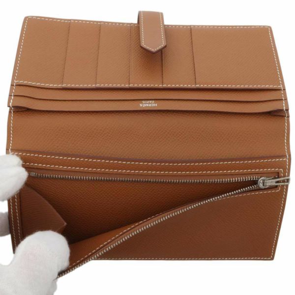 エルメス 長財布 ベアンスフレ ゴールド/シルバー金具 ヴォーエプソン U刻印 HERMES 財布