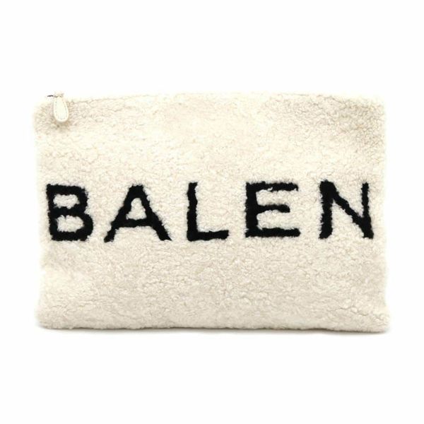 バレンシアガ クラッチバッグ ロゴ シアリング ムートン 492681 BALENCIAGA バッグ 白