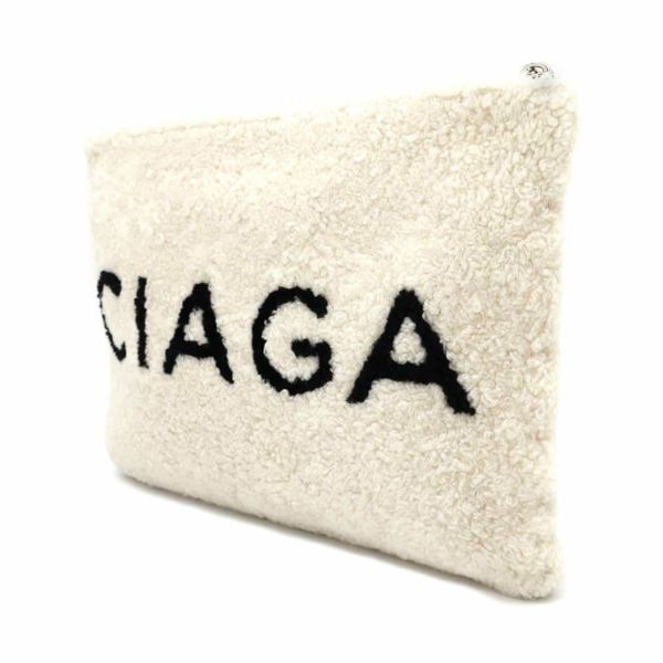 バレンシアガ クラッチバッグ ロゴ シアリング ムートン 492681 BALENCIAGA バッグ 白