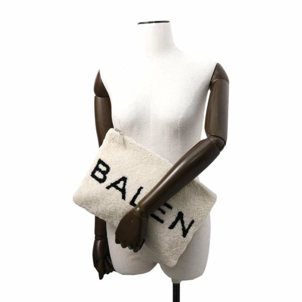 バレンシアガ クラッチバッグ ロゴ シアリング ムートン 492681 BALENCIAGA バッグ 白