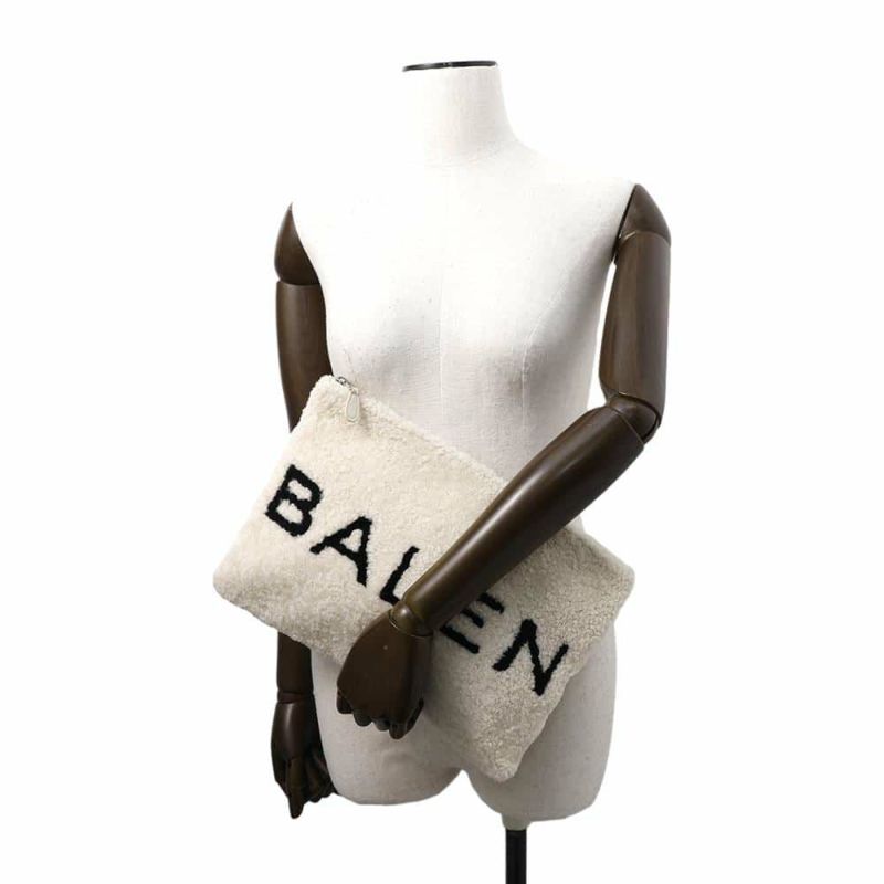 バレンシアガ クラッチバッグ ロゴ シアリング ムートン 492681 BALENCIAGA バッグ 白