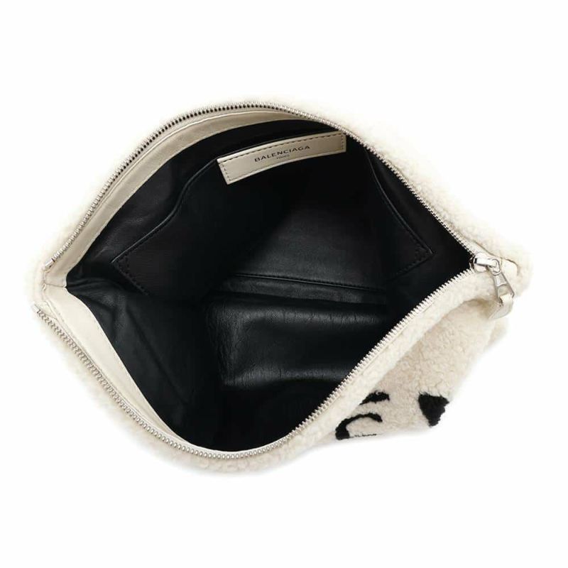 バレンシアガ クラッチバッグ ロゴ シアリング ムートン 492681 BALENCIAGA バッグ 白