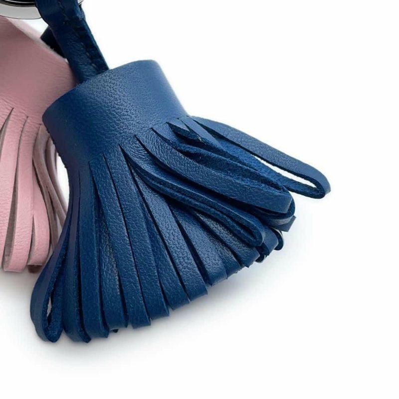 エルメス キーホルダー カルメン ウノドス ローズサクラ/ブルードマルト/シルバー金具 ラムスキン