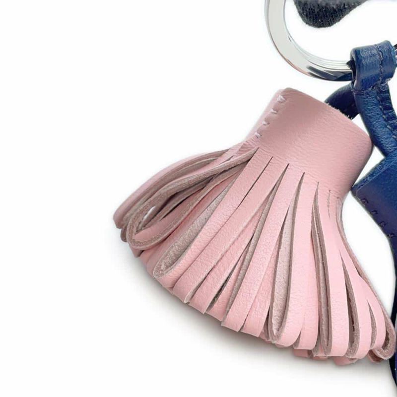 エルメス キーホルダー カルメン ウノドス ローズサクラ/ブルードマルト/シルバー金具 ラムスキン