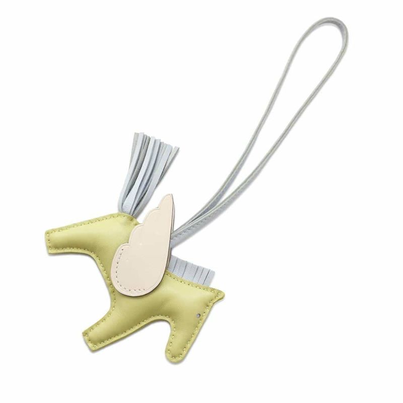 エルメス バッグチャーム ロデオPM ペガサス ジョーヌブルジョン/ブルーブリュム/ナタ ラムスキン Z刻印