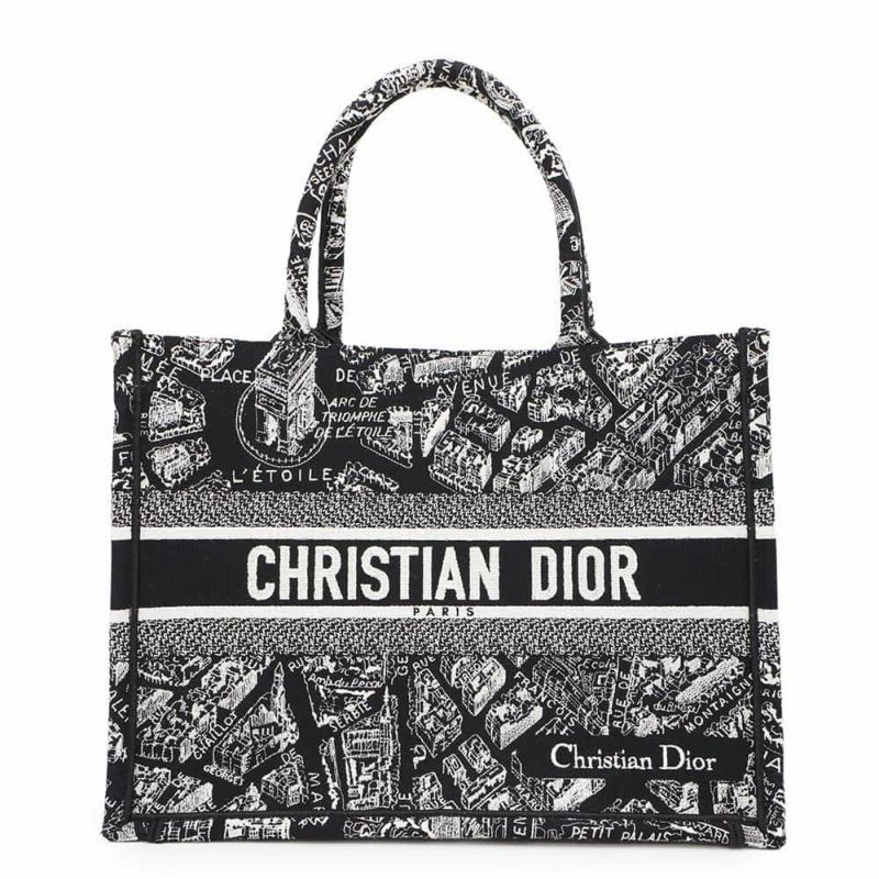 クリスチャン・ディオール トートバッグ ブックトート プラン ドゥ パリ ミディアム M1296ZOMP_M46I 黒 白