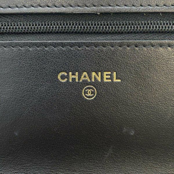 シャネル チェーンウォレット ツイード ココマーク CHANEL 財布 黒 白