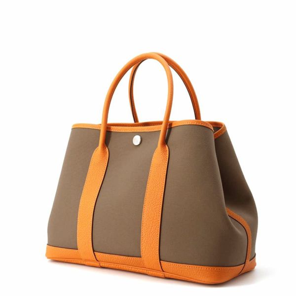 エルメス トートバッグ ガーデンパーティTPM エトゥープ/オレンジ/シルバー金具 トワルオフィシエ/ネゴンダ K刻印