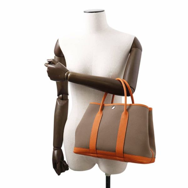 エルメス トートバッグ ガーデンパーティTPM エトゥープ/オレンジ/シルバー金具 トワルオフィシエ/ネゴンダ K刻印
