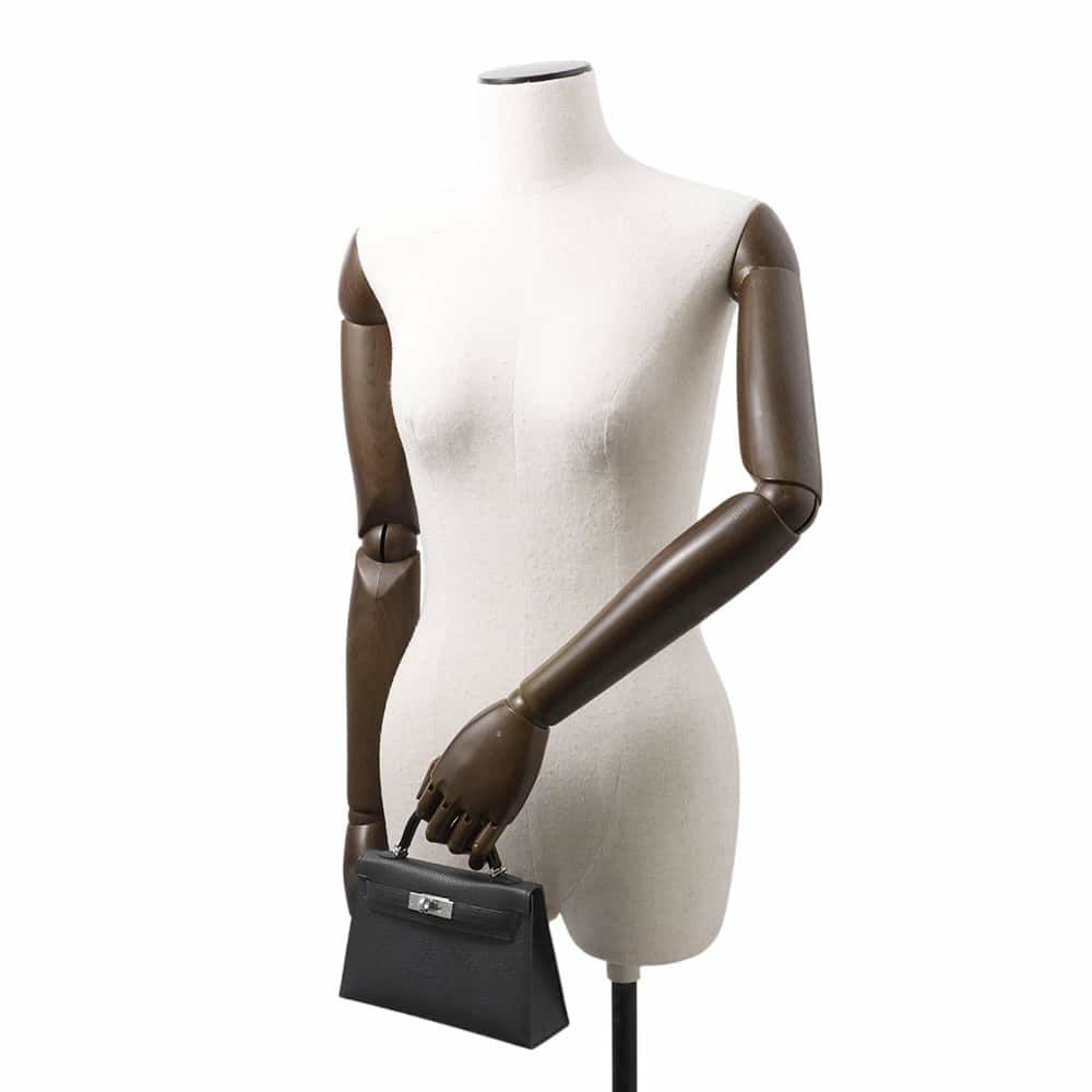 エルメス ハンドバッグ ミニケリードゥ 外縫い ヴェルソ ブラック/オリガノ/シルバー金具 シェブルミゾル W刻印 黒 シェーブル