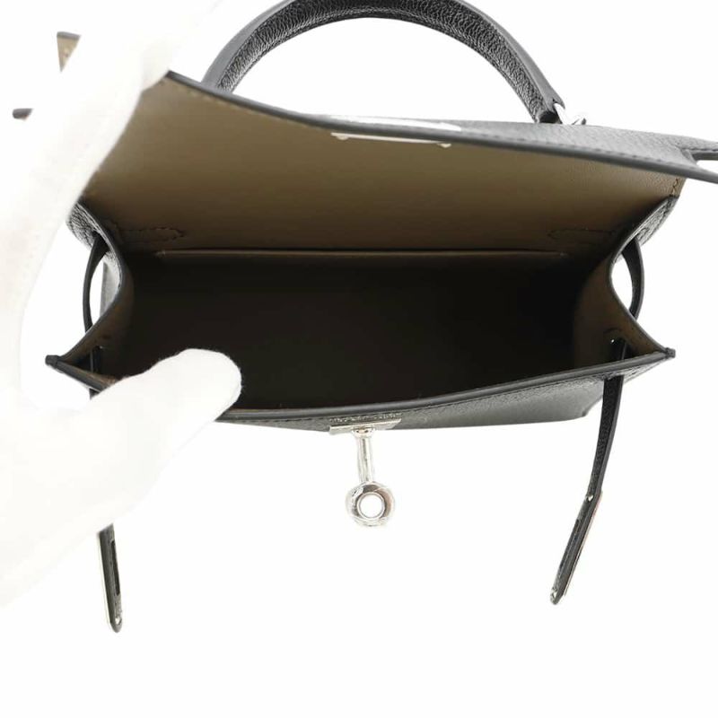 エルメス ハンドバッグ ミニケリードゥ 外縫い ヴェルソ ブラック/オリガノ/シルバー金具 シェブルミゾル W刻印 黒 シェーブル