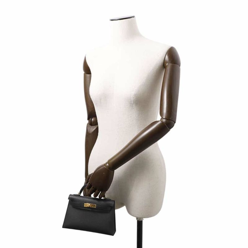 エルメス ハンドバッグ ミニケリードゥ 外縫い ブラック/ゴールド金具 エプソン U刻印 2wayショルダー 黒