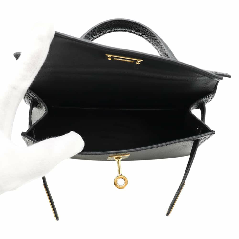 エルメス ハンドバッグ ミニケリードゥ 外縫い ブラック/ゴールド金具 エプソン U刻印 2wayショルダー 黒
