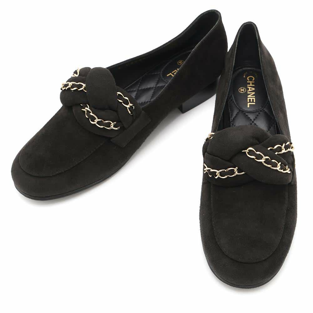 シャネル ローファー ココマーク チェーン スエード レディースサイズ37C G32955 CHANEL 靴 黒