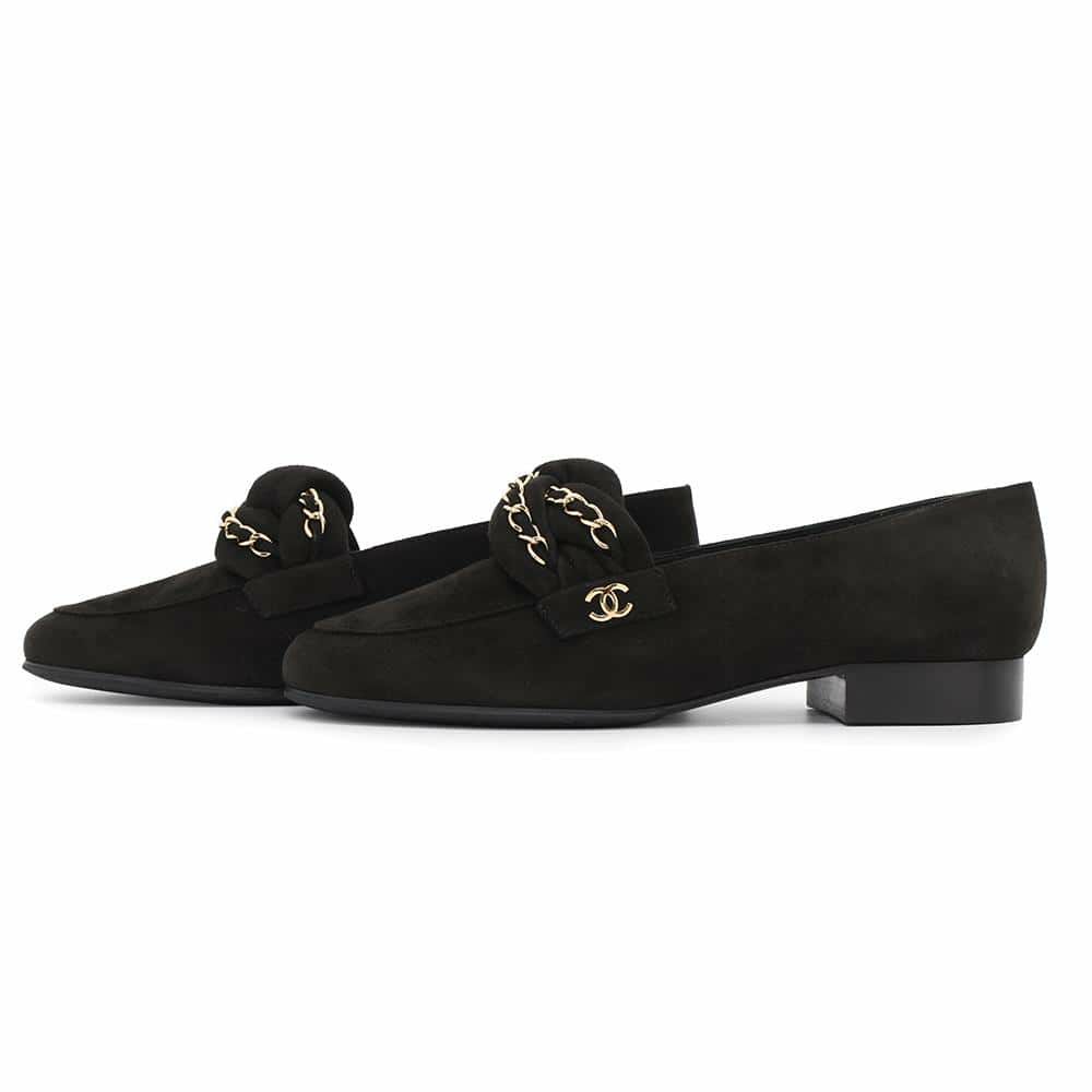 シャネル ローファー ココマーク チェーン スエード レディースサイズ37C G32955 CHANEL 靴 黒