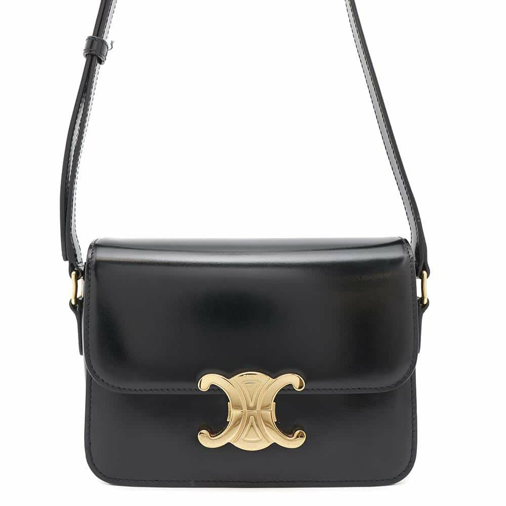 セリーヌ ショルダーバッグ ティーン トリオンフ シャイニーカーフレザー 188423 CELINE 黒