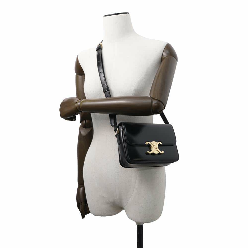 セリーヌ ショルダーバッグ ティーン トリオンフ シャイニーカーフレザー 188423 CELINE 黒