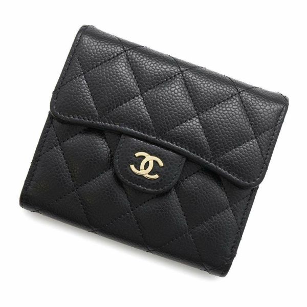 シャネル 三つ折り財布 クラシック スモール フラップ ウォレット キャビアスキン AP0231 CHANEL 黒