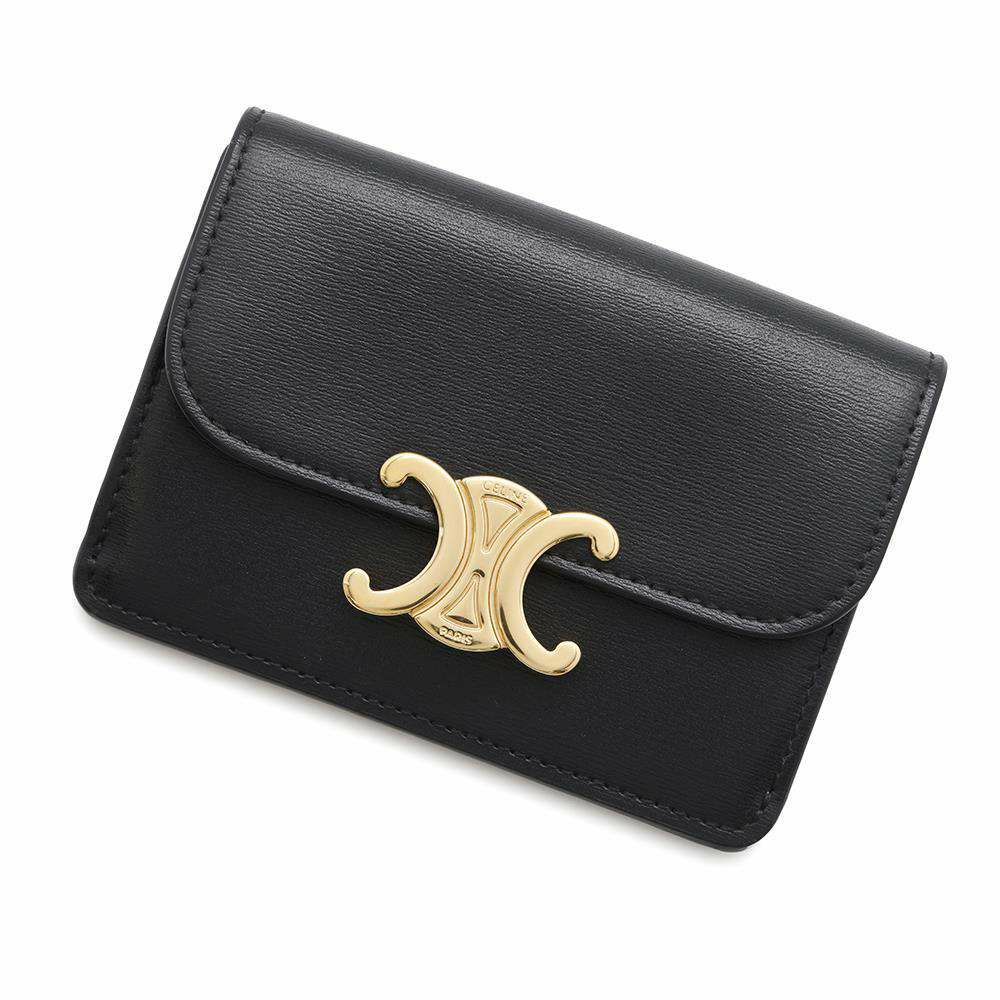 セリーヌ カードケース トリオンフ フラップ付きカードホルダー シャイニーカーフレザー 10I583 CELINE 名刺入れ 黒 財布