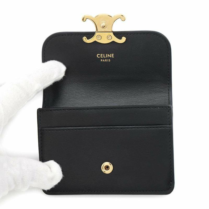 セリーヌ カードケース トリオンフ フラップ付きカードホルダー シャイニーカーフレザー 10I583 CELINE 名刺入れ 黒 財布