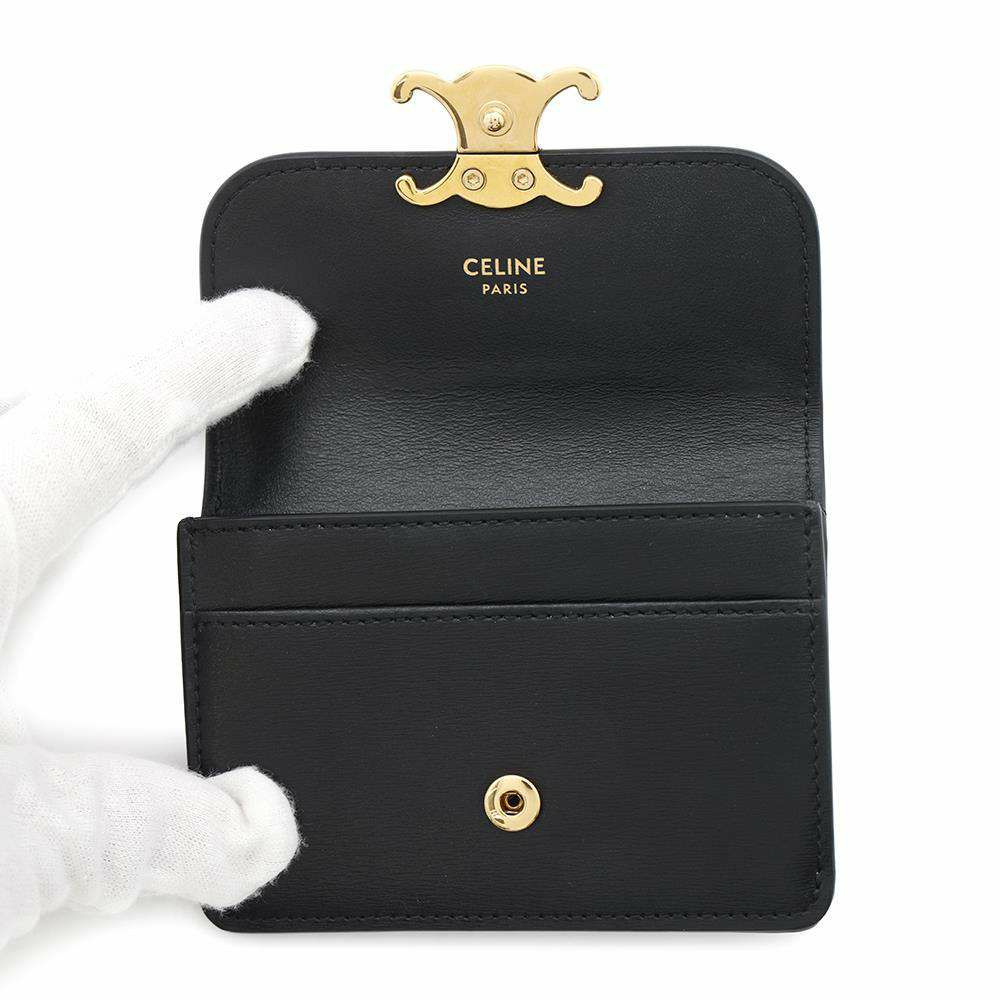セリーヌ カードケース トリオンフ フラップ付きカードホルダー シャイニーカーフレザー 10I583 CELINE 名刺入れ 黒 財布