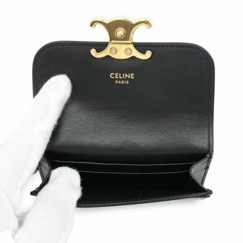 セリーヌ カードケース トリオンフ フラップ付きカードホルダー シャイニーカーフレザー 10I583 CELINE 名刺入れ 黒 財布