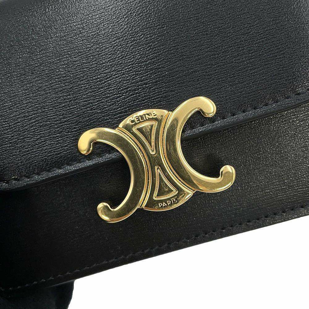 セリーヌ カードケース トリオンフ フラップ付きカードホルダー シャイニーカーフレザー 10I583 CELINE 名刺入れ 黒 財布