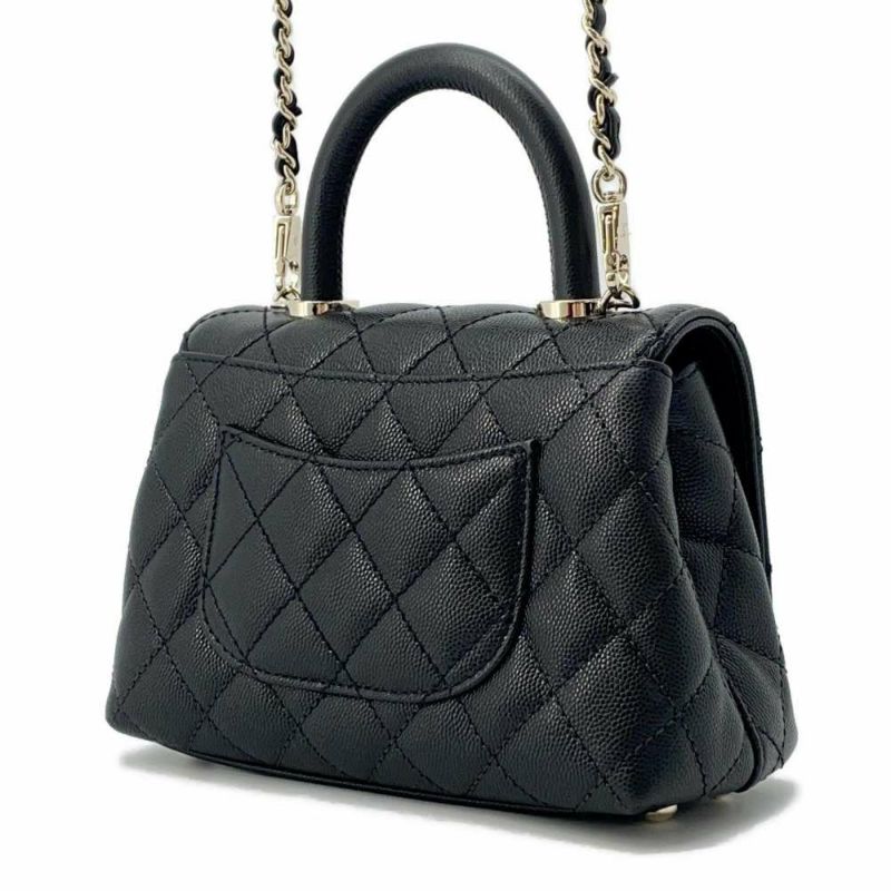 シャネル ハンドバッグ ココマーク マトラッセ トップハンドル ミニ フラップ キャビアスキン AS2215 CHANEL 2way 黒