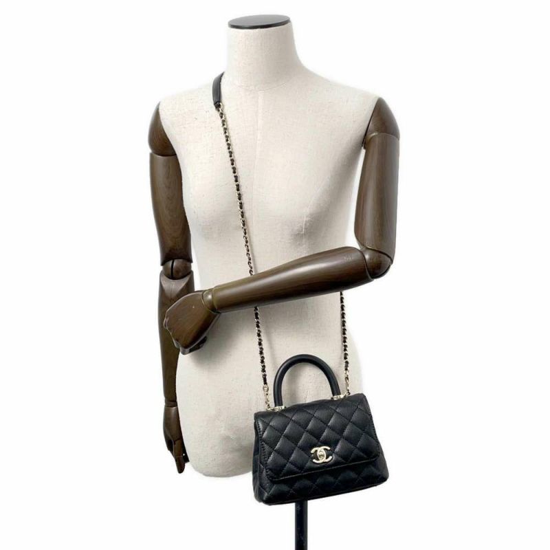 シャネル ハンドバッグ ココマーク マトラッセ トップハンドル ミニ フラップ キャビアスキン AS2215 CHANEL 2way 黒