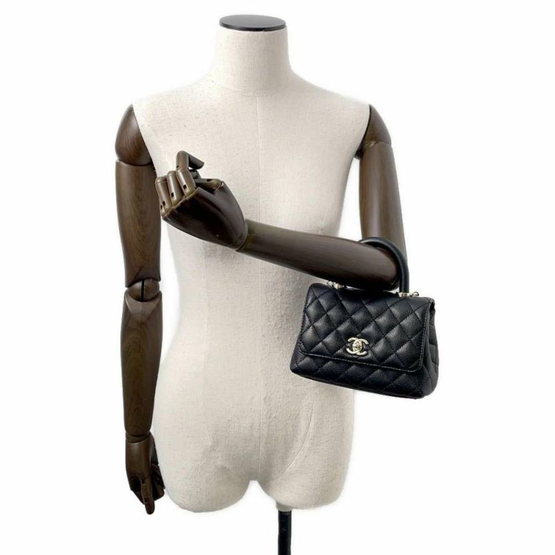 シャネル ハンドバッグ ココマーク マトラッセ トップハンドル ミニ フラップ キャビアスキン AS2215 CHANEL 2way 黒