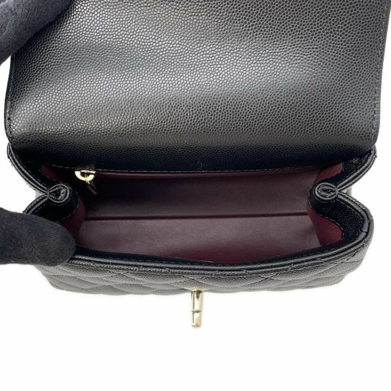 シャネル ハンドバッグ ココマーク マトラッセ トップハンドル ミニ フラップ キャビアスキン AS2215 CHANEL 2way 黒