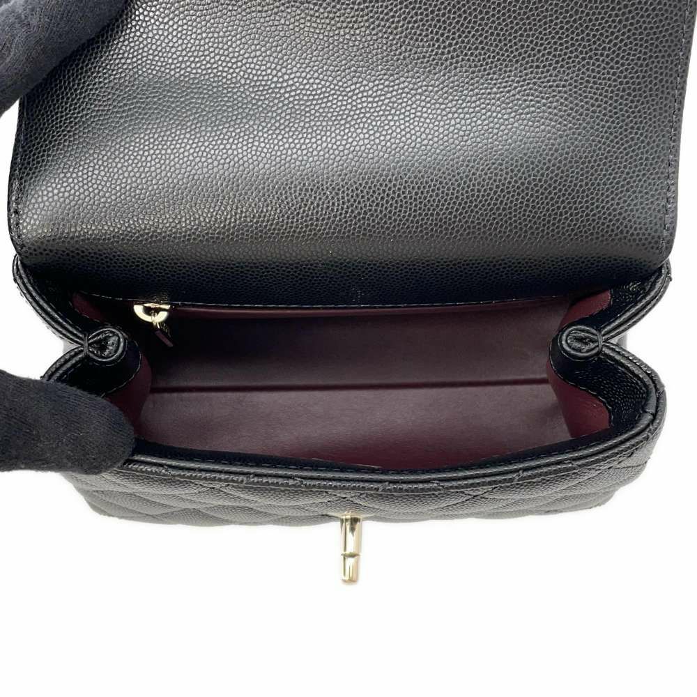 シャネル ハンドバッグ ココマーク マトラッセ トップハンドル ミニ フラップ キャビアスキン AS2215 CHANEL 2way 黒