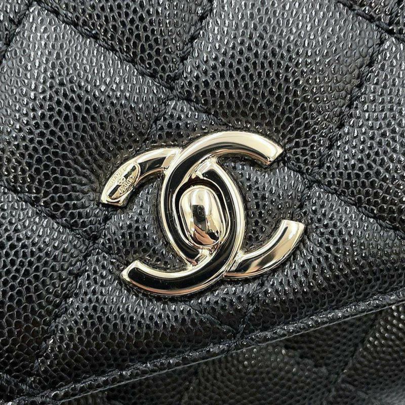 シャネル ハンドバッグ ココマーク マトラッセ トップハンドル ミニ フラップ キャビアスキン AS2215 CHANEL 2way 黒
