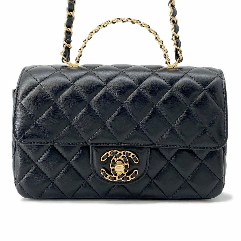 シャネル ショルダーバッグ ココマーク トップハンドル マトラッセ ラムスキン AS4362 2wayショルダー 黒