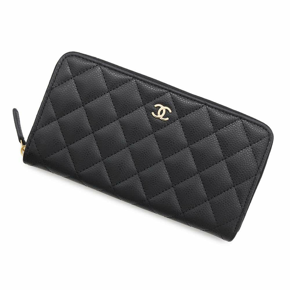 シャネル 長財布 クラシック ロング ジップ ウォレット ココマーク マトラッセ キャビアスキン AP0242 CHANEL 黒