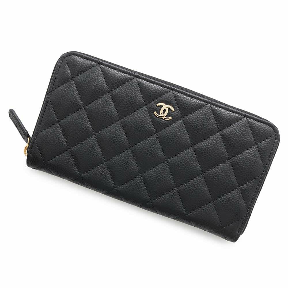 シャネル 長財布 クラシック ロング ジップ ウォレット ココマーク マトラッセ キャビアスキン AP0242 CHANEL 黒