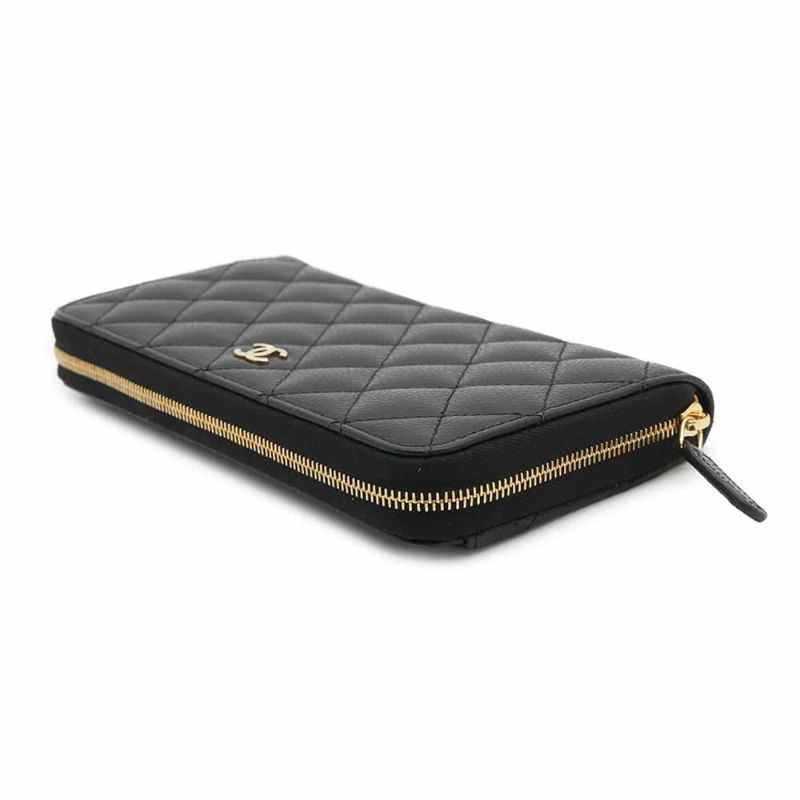 シャネル 長財布 クラシック ロング ジップ ウォレット ココマーク マトラッセ キャビアスキン AP0242 CHANEL 黒