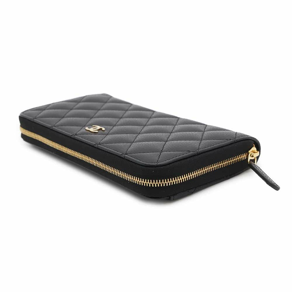 シャネル 長財布 クラシック ロング ジップ ウォレット ココマーク マトラッセ キャビアスキン AP0242 CHANEL 黒