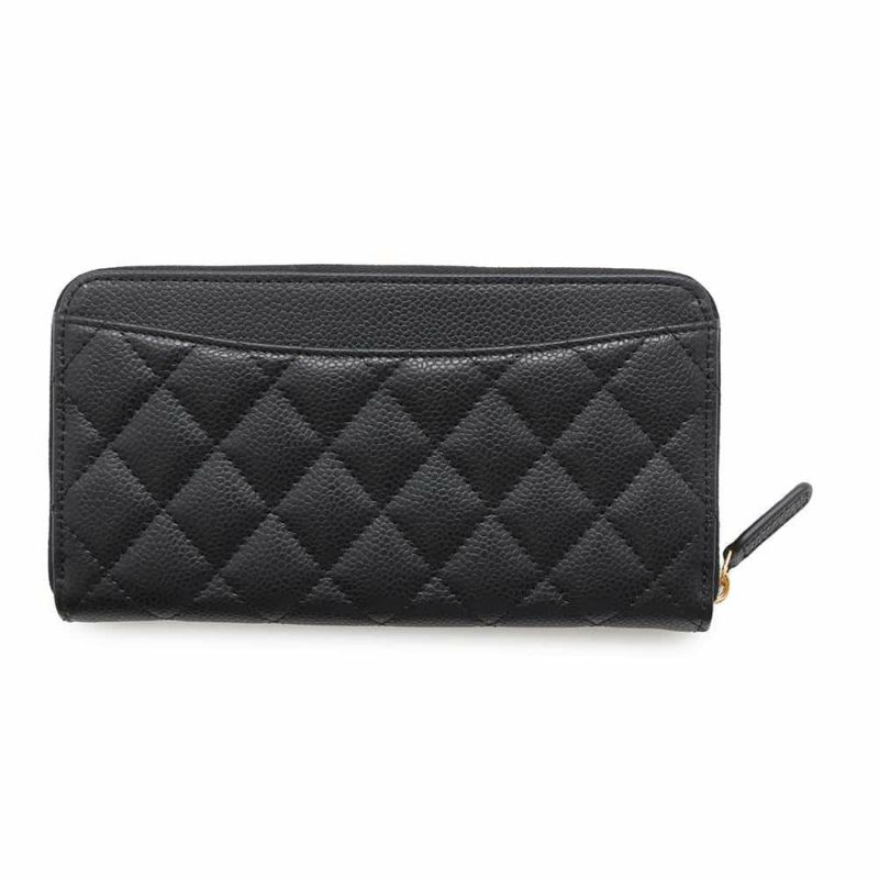 シャネル 長財布 クラシック ロング ジップ ウォレット ココマーク マトラッセ キャビアスキン AP0242 CHANEL 黒