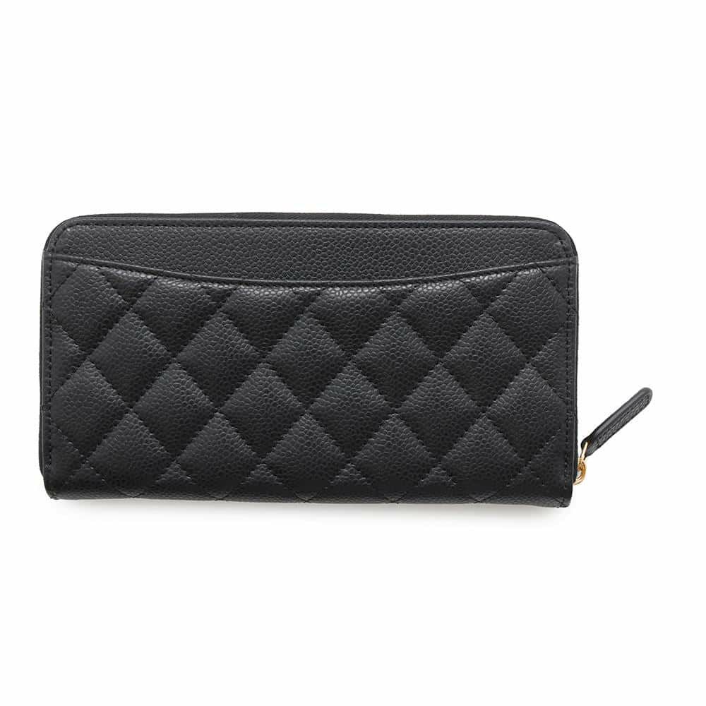 シャネル 長財布 クラシック ロング ジップ ウォレット ココマーク マトラッセ キャビアスキン AP0242 CHANEL 黒