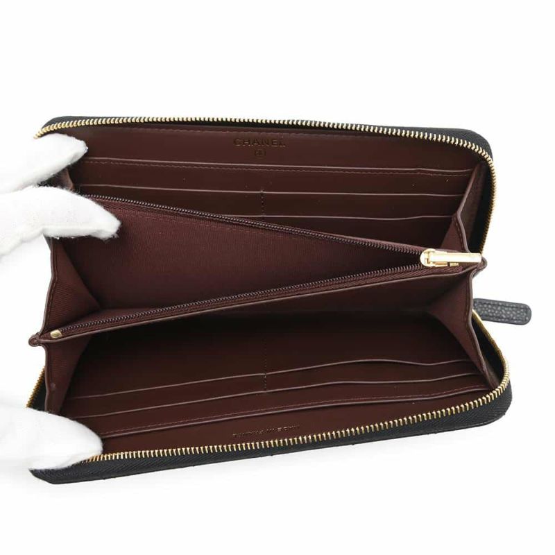 シャネル 長財布 クラシック ロング ジップ ウォレット ココマーク マトラッセ キャビアスキン AP0242 CHANEL 黒