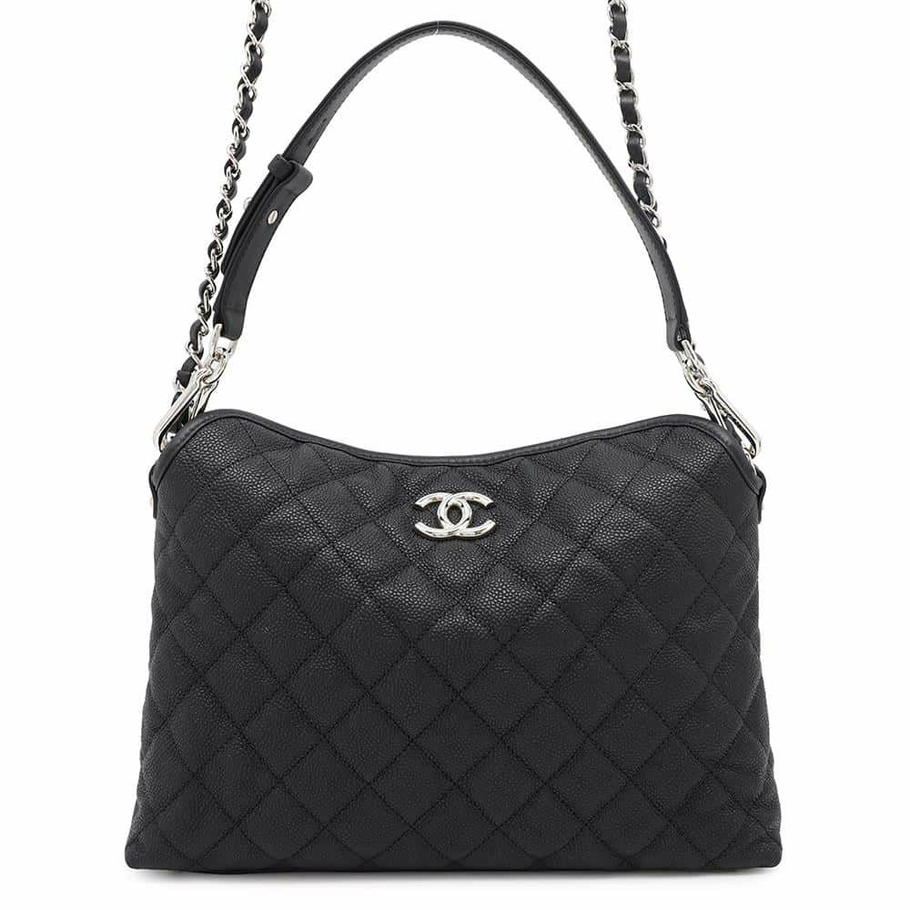 シャネル チェーンショルダーバッグ ココマーク マトラッセ ホーボーバッグ A66802 CHANEL 黒