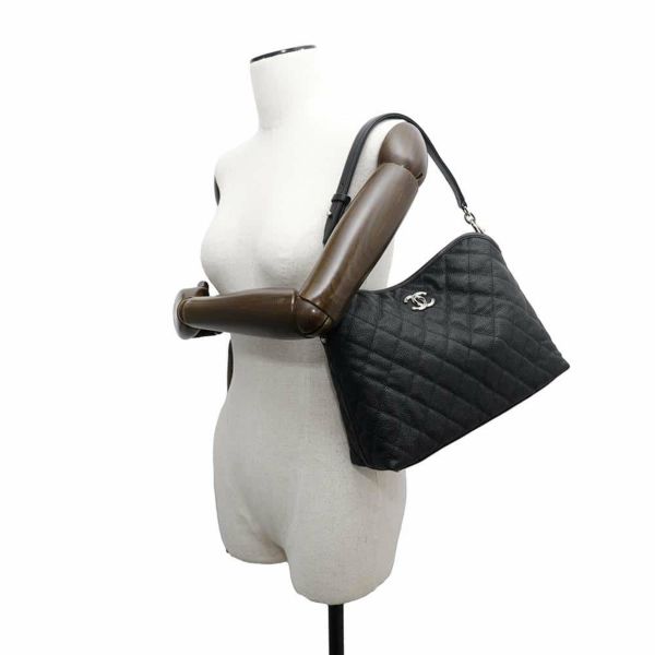 シャネル チェーンショルダーバッグ ココマーク マトラッセ ホーボーバッグ A66802 CHANEL 黒