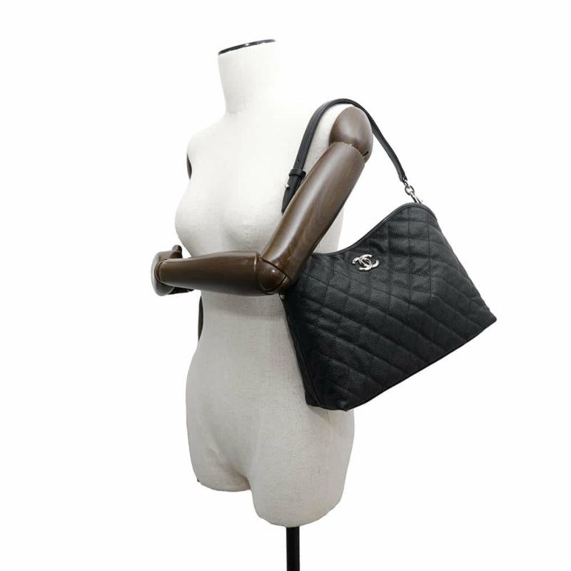 シャネル チェーンショルダーバッグ ココマーク マトラッセ ホーボーバッグ A66802 CHANEL 黒