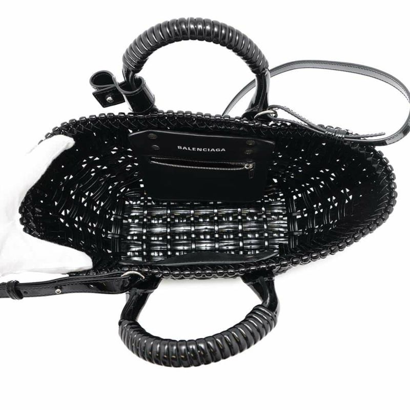 バレンシアガ ハンドバッグ ビストロ XS パテントレザー 671342 BALENCIAGA 2wayショルダーバッグ バスケットバッグ 黒